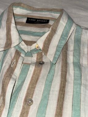 Lane Bryant Linen-Blend Stripe Shirt in Mint, Beige & White Size